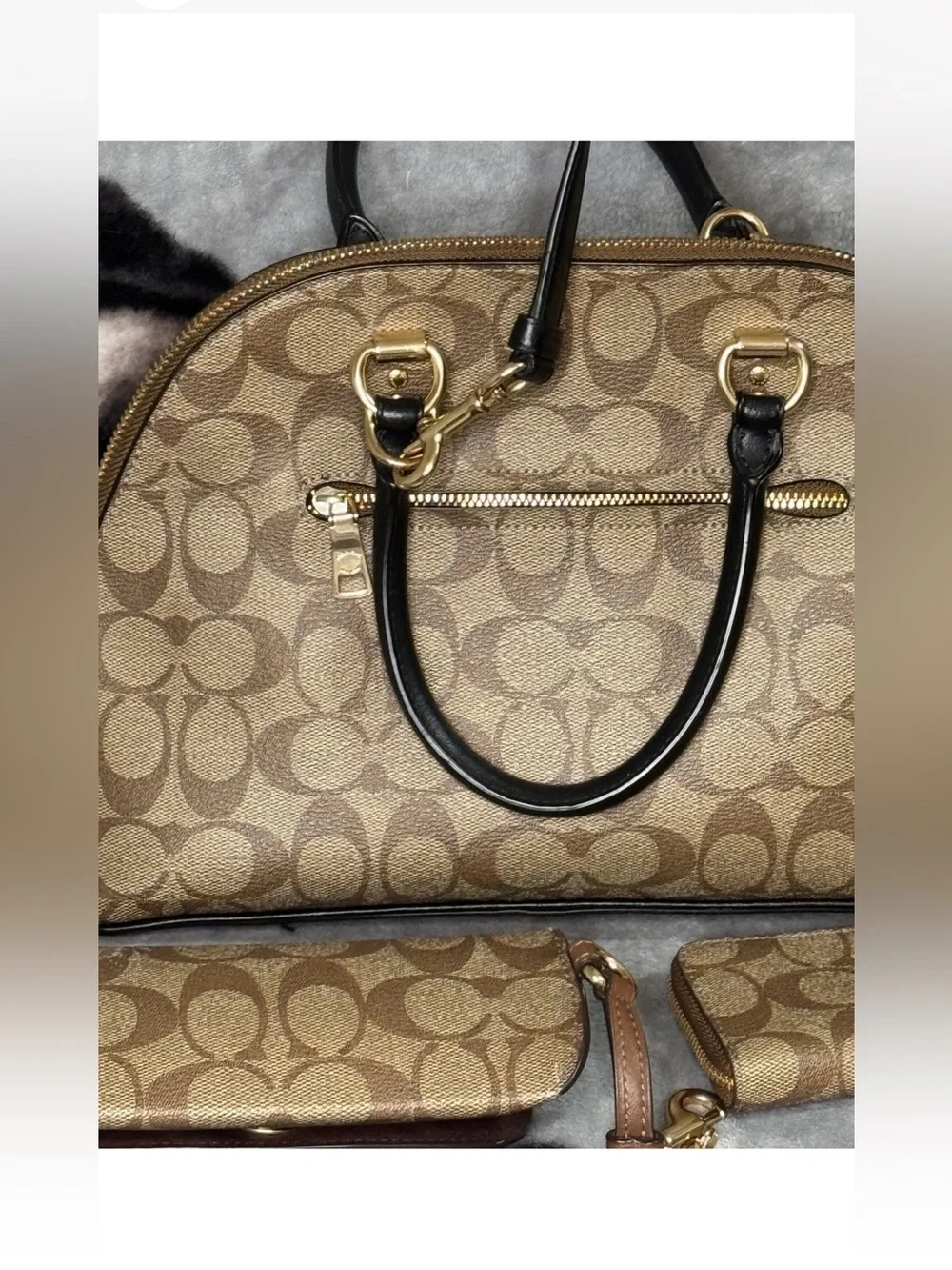 Coach Katy Signature Tan Satchel w/Small Wallet & Attachable Eyeglass Case